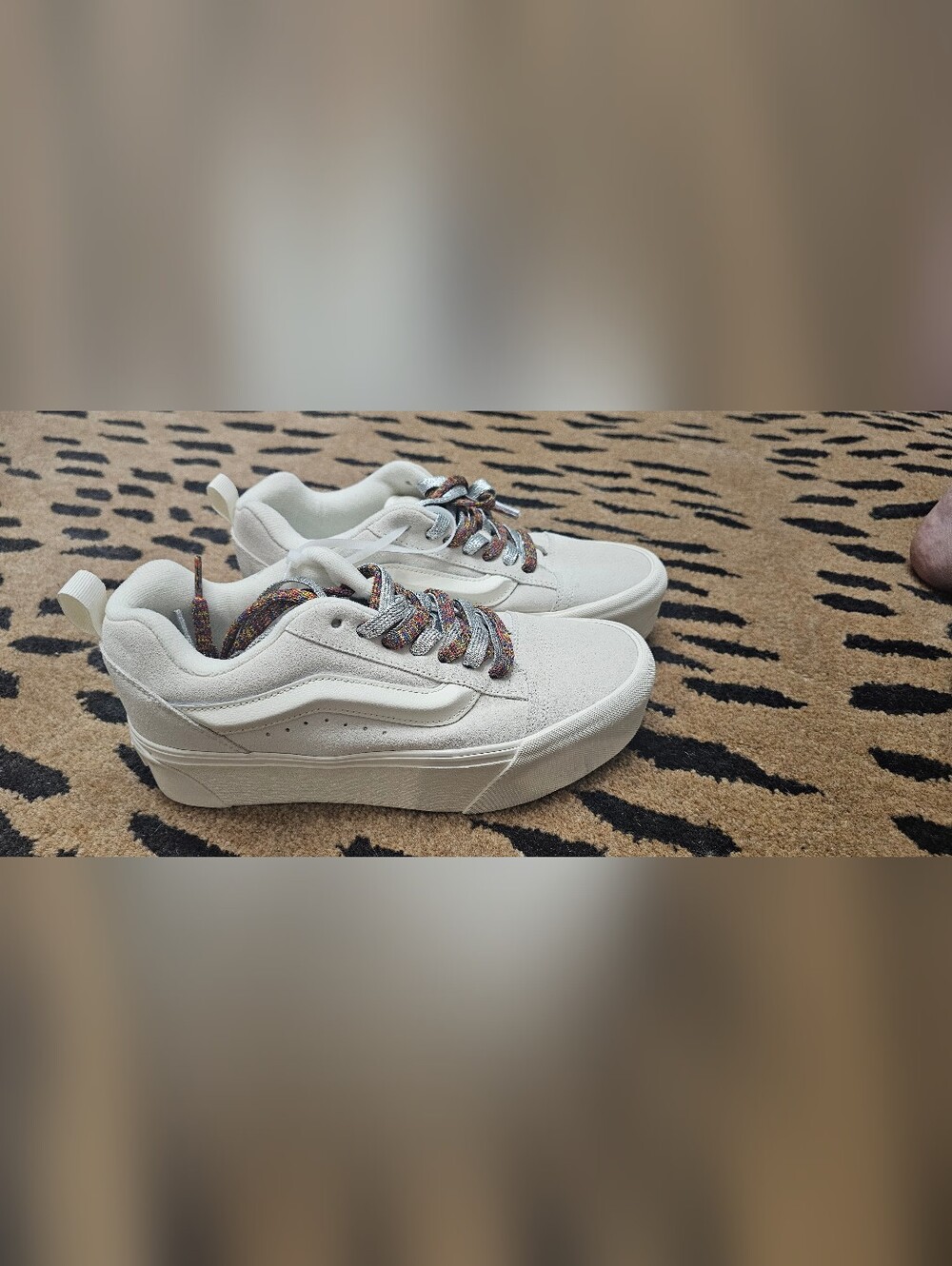 Vans White Low-Top Sneakers with Multicolor Laces